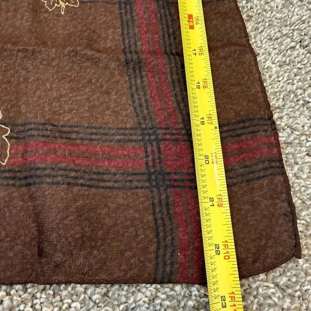 Silk Calvin Klein Brown Leaf Plaid Scarf Square Red Tartan VTG